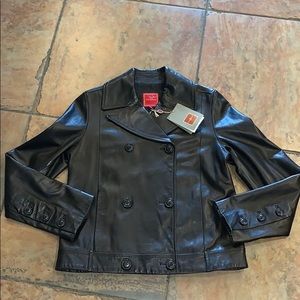 NEW NWT Cole Haan black lamb skin leather jacket suede Moto  S crop coat